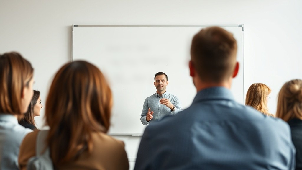 Consulente conduce un workshop davanti ai key user in sala riunioni